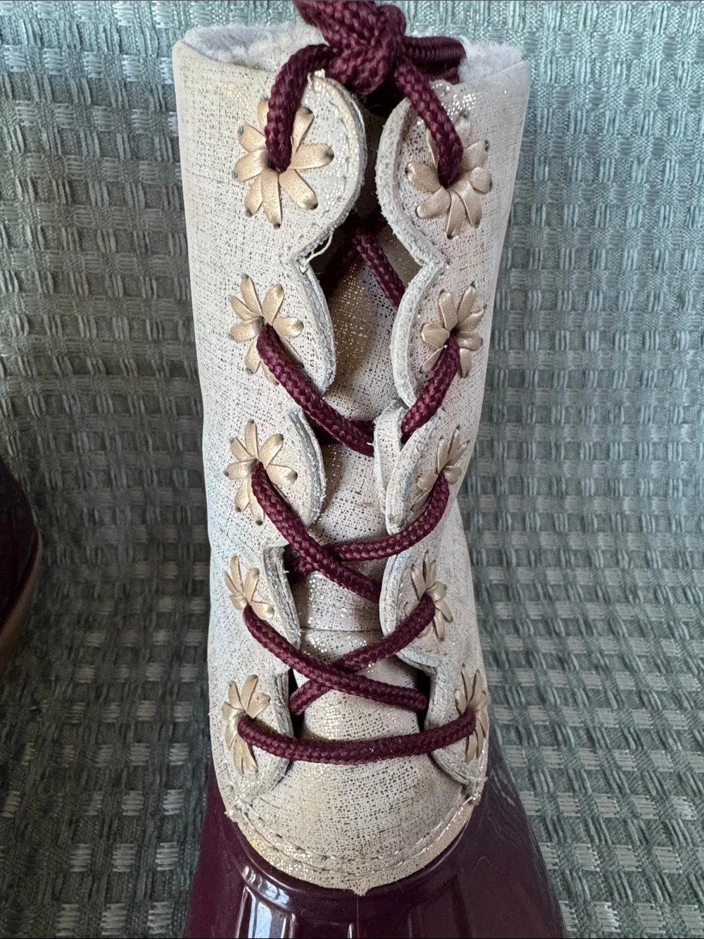 Jack Rogers Chloe Women's Burgundy and Cream Lace-Up Duck Boots Size 8